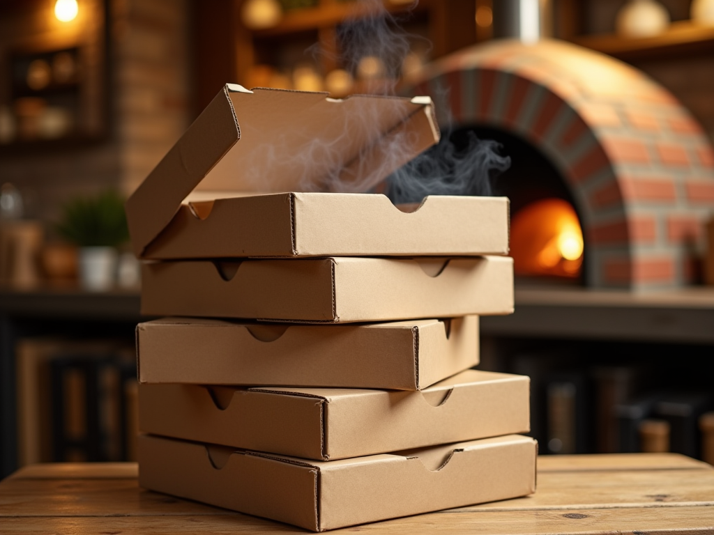 Caixa de pizza aberta com pizza artesanal