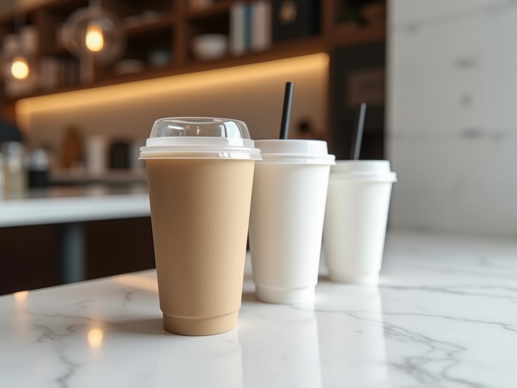 Copos descartáveis com tampas para bebidas take-away