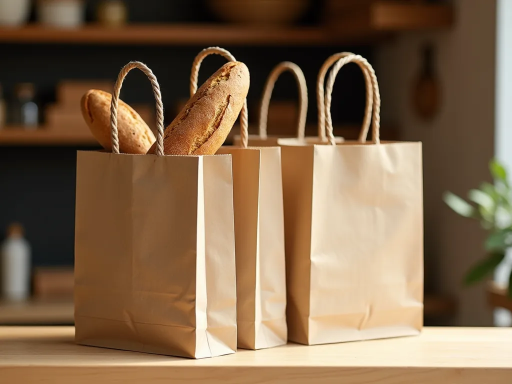Sacos de papel kraft com pão artesanal fresco